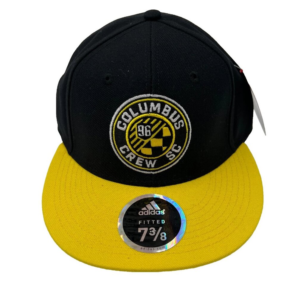 Adidas Mens 7 3/8 Black Yellow‎ MLS 96 Columbus Crew SC Fitted Hat Cap NWT
